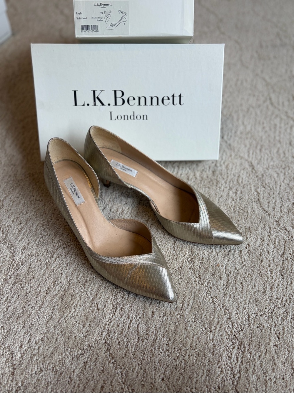 L.K. Bennett Metallic Gold Pointed-Toe Pumps with Subtle Texture